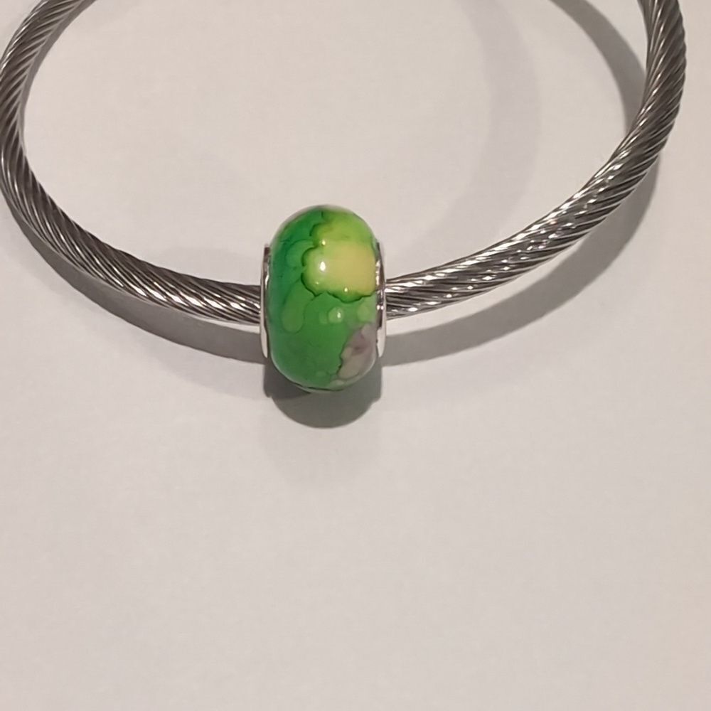 Silver Green Watercolor Charm for Pandora Style Bracelet